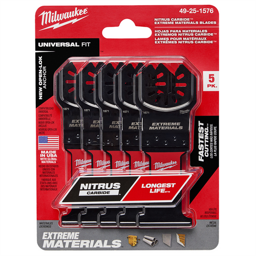 Milwaukee Tool Nitrus Carbide Extreme Materials Universal Fit Open-Lok Multi-Tool Blade 5Pk Milwaukee Tool Nitrus Carbide Extreme Materials Universal Fit Open-Lok Multi-Tool Blade 5Pk