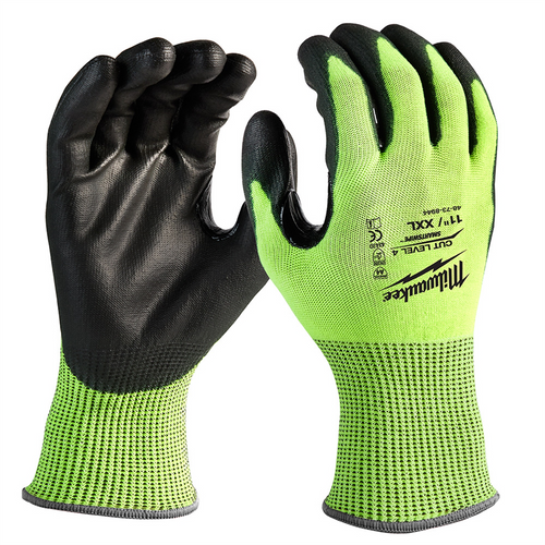 Milwaukee Tool 12 Pk Hi-Vis Cut Lvl 4 Poly Dip-XXL