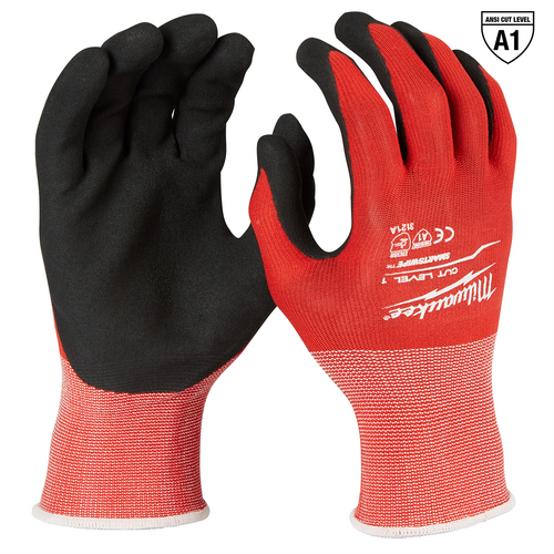Milwaukee Tool Red Nitrile Level 1 Cut Resistant Dipped Work Gloves, Small