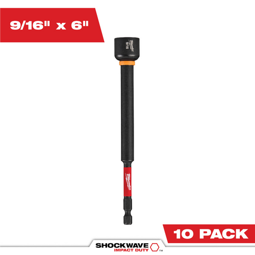 Milwaukee Tool SHOCKWAVE Impact Duty 9/16 Inch x 6 Inch Magnetic Nut Driver BULK 10