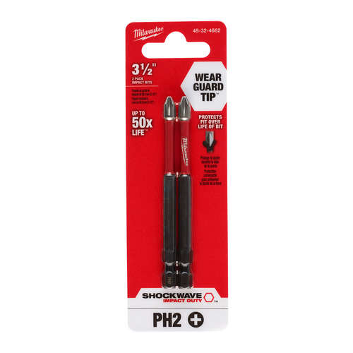 Milwaukee Tool SHOCKWAVE Impact Duty 3-1/2" PH2 Bit 2PK Milwaukee Tool SHOCKWAVE Impact Duty 3-1/2" PH2 Bit 2PK