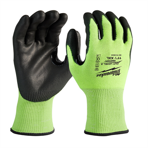 Milwaukee Tool 12 Pk Hi-Vis Cut Lvl 3 Poly Dip-XXL