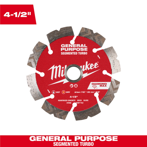 Milwaukee Tool 4 1/2 inch DIAMOND MAX Segmented Turbo General Purpose Diamond Blade
