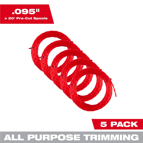 Milwaukee Tool .095 Inch x 20 Feet (5 PK) Pre-Cut Twisted Trimmer Line Milwaukee Tool .095 Inch x 20 Feet (5 PK) Pre-Cut Twisted Trimmer Line