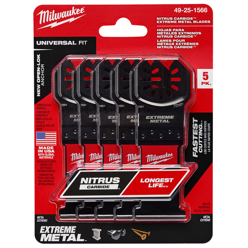 Milwaukee Tool NITRUS CARBIDE Extreme Metal Universal Fit OPEN-LOK Multi-Tool Blade 5PK Milwaukee Tool NITRUS CARBIDE Extreme Metal Universal Fit OPEN-LOK Multi-Tool Blade 5PK