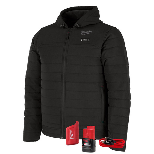 Milwaukee Tool M12 Heated Axis Hooded Jacket Kit with Hexon Heat Technology, L - Black