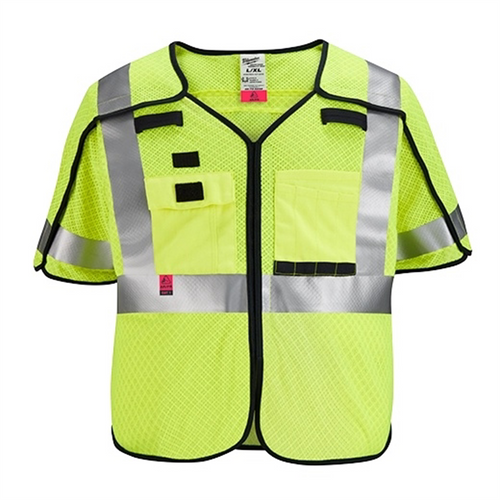 Milwaukee Tool AR/FR Cat. 1 Class 3 Breakaway High Visibility Yellow Mesh Safety Vest - S/M (ANSI/CSA)