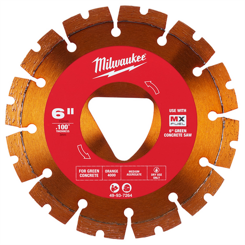 Milwaukee Tool Orange 6&rdquo; x .100&rdquo; Diamond Blade for Green Concrete