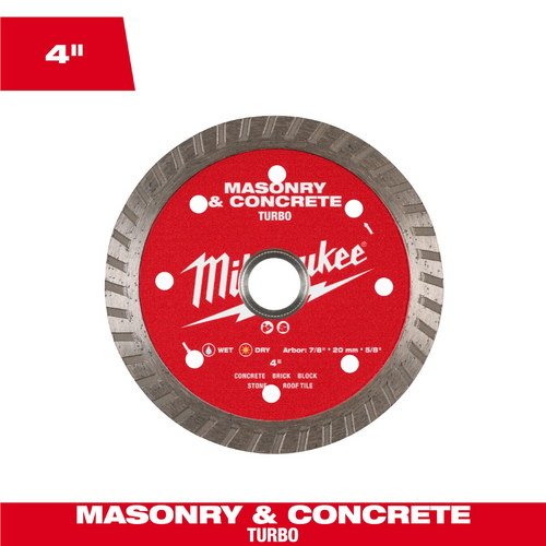 Milwaukee Tool 4 inch Turbo Masonry and Concrete Diamond Blade Milwaukee Tool 4 inch Turbo Masonry and Concrete Diamond Blade