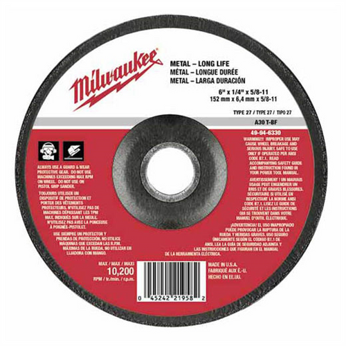 Milwaukee Tool 6" x 1/4" x 5/8-11" Grinding Wheel (Type 27)