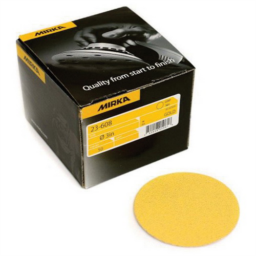 Mirka Abrasives Bulldog Gold 23608220 23 Series Semi-Open Coated Grip-On Sanding Disc, 3 in, P220 Grit, Aluminum Oxide
