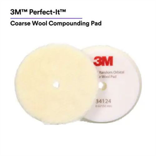 3M 3M&trade; Perfect-It&trade; Random Orbital Coarse Wool Compounding Pad 34124, 6 Inch (150 mm), White, 2 Pads/Bag