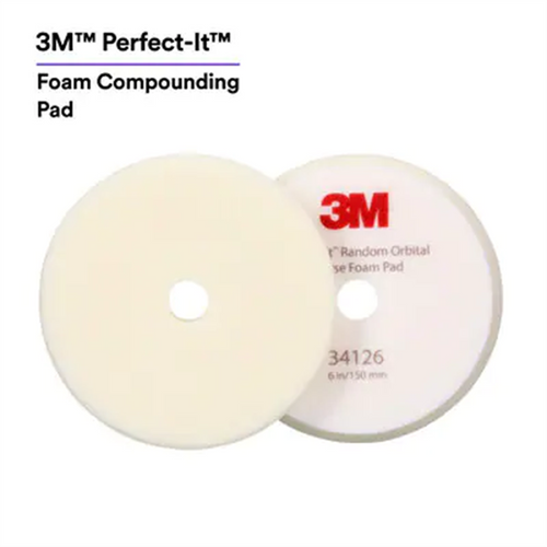 3M 3M&trade; Perfect-It&trade; Random Orbital Foam Compounding Pad 34126, 6" (150 mm), White, 2 Pads/Bag