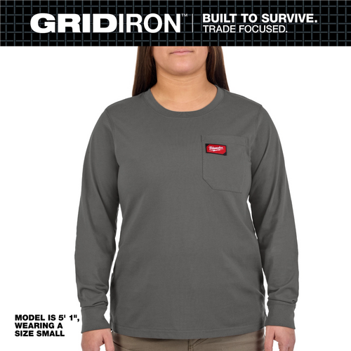 Milwaukee Tool Womens GRIDIRON Pocket T-Shirt - Long Sleeve Gray XS