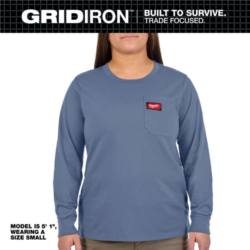 Milwaukee Tool Womens GRIDIRON Pocket T-Shirt - Long Sleeve Blue M