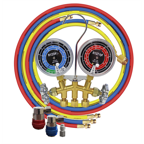 Mastercool R1234yf Brass gauge set 60" hoses and couplers
