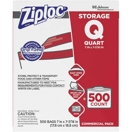 Msc Industrial Supply 500 Qty 1 Pack 500 Piece, 1 Quart Capacity, 8" Long x 7" Wide, Ziploc Storage Bag Msc Industrial Supply 500 Qty 1 Pack 500 Piece, 1 Quart Capacity, 8" Long x 7" Wide, Ziploc Storage Bag