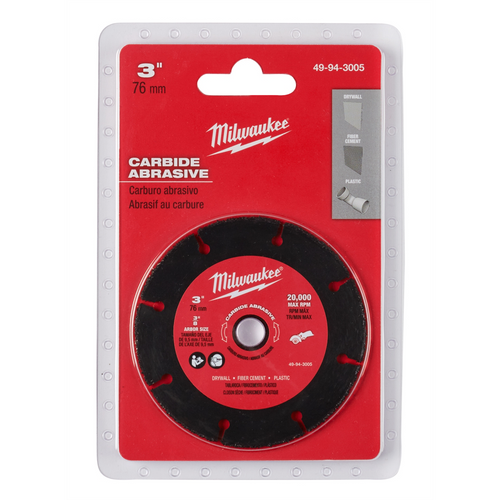 Milwaukee Tool 3" CARBIDE ABRASIVE CUT OFF BLADE MAX 20K RPM Milwaukee Tool 3" CARBIDE ABRASIVE CUT OFF BLADE MAX 20K RPM
