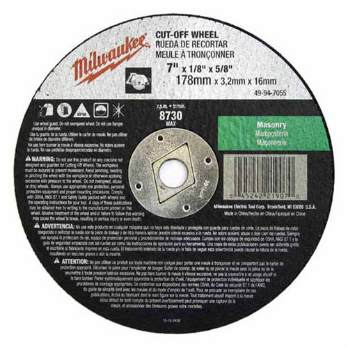 Milwaukee Tool 7" x 1/8" x 5/8" Cut-Off Wheel (Type 1) Milwaukee Tool 7" x 1/8" x 5/8" Cut-Off Wheel (Type 1)