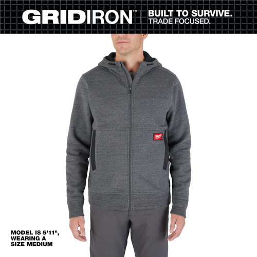 Milwaukee Tool GRIDIRON Full-Zip Hoodie- Gray- 3X