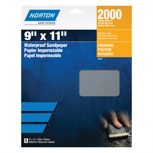 Norton Black Ice 00492 T401 Series Sanding Sheet, 9 in W x 11 in L, 1500 Grit, Ultra Fine Grade