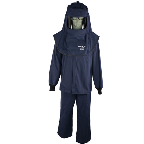 Oberon Suit Kit - Arc Flash - 12 Cal LAN&trade; - Comes with Hood with Hard Cap, Coat and Bib Overalls - Color: Navy Blue - Size: XL