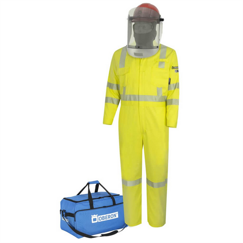 Oberon Suit Kit - Arc Flash - 10 Cal TCG™ - Comes with Hard Cap and Face Shield, Balaclava, Coveralls, and Storage Bag - Color: Hi-Vis Yellow - Size: XL Oberon Suit Kit - Arc Flash - 10 Cal TCG™ - Comes with Hard Cap and Face Shield, Balaclava, Coveralls, and Storage Bag - Color: Hi-Vis Yellow - Size: XL