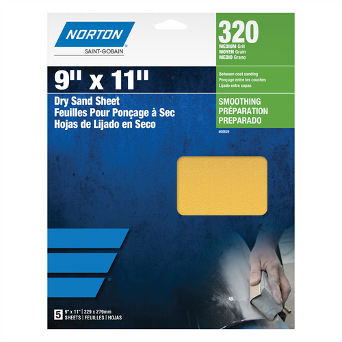 Norton Gold Reserve 00629 A296 Series Sanding Sheet, 9 in W x 11 in L, P320 Grit, Extra Fine Grade