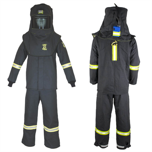 Oberon Suit Kit - Arc Flash - 25 Cal TCG&trade; - Comes with Hood, Coat and Bib Coveralls - With Escape Strap - With Leg  Zippers - Color: Black - Size: Medium
