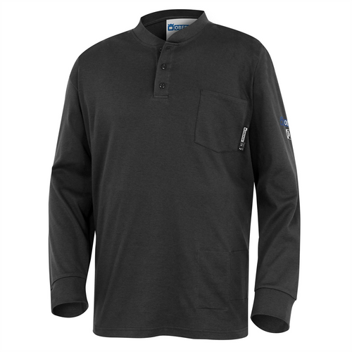 OBERON Henley Shirt - 100% FR/Arc-Rated 7 oz Cotton Interlock - Long Sleeves - Navy - Size: S