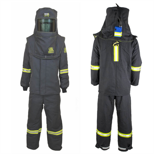 Oberon Suit Kit - Arc Flash - 140 Cal TCG&trade; - Comes with Hood, Coat, Bib Coveralls and Fresh Air Arc Flash Hood Ventilation System & Light - With Escape Strap - With Leg Zippers - Color: Black - Size: 3XL