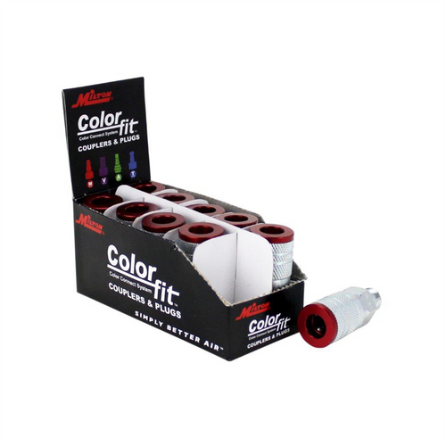 Milton Industries ColorFit Couplers, M-style Red, 1/4" NPT Male,
