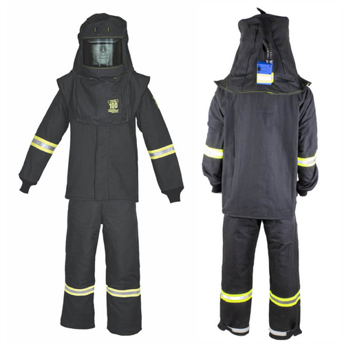 Oberon Suit Kit - Arc Flash - 100 Cal TCG&trade;  - Comes with Hood, Coat, Bib Coveralls and Fresh Air Arc Flash Hood Ventilation System - Color: Black - Size: 3Xl