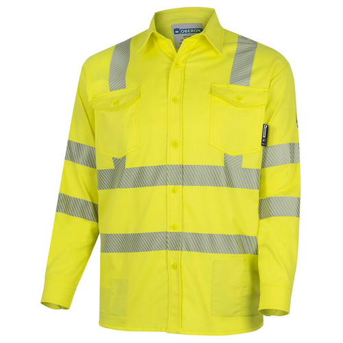 OBERON Button Up Shirt - Hi-Vis FR/Arc-Rated 7.5 oz 88/12 - Hi-Vis Yellow - Size: 2XL