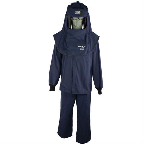 Oberon Suit Kit - Arc Flash - 12 Cal LAN&trade; - Comes with Hood with Hard Cap, Coat, Bib Overalls and  Hood Ventilation System w/Light - Color: Navy Blue - Size: Medium