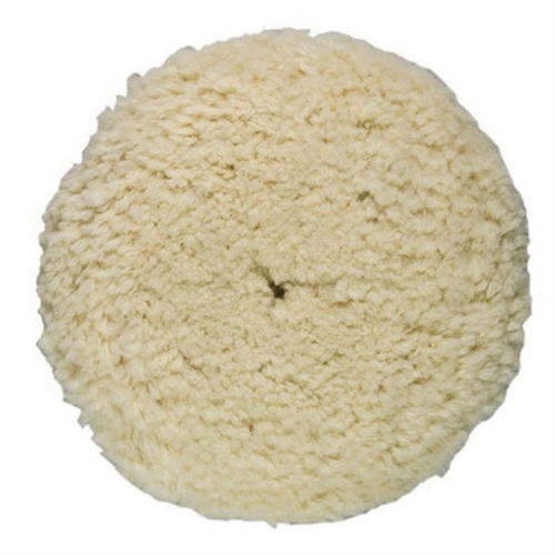 Presta 890141 Single Sided Heavy Cut Cutting Pad, 9 in Dia, Hook and Loop Attachment, 100% Wool Pad, White