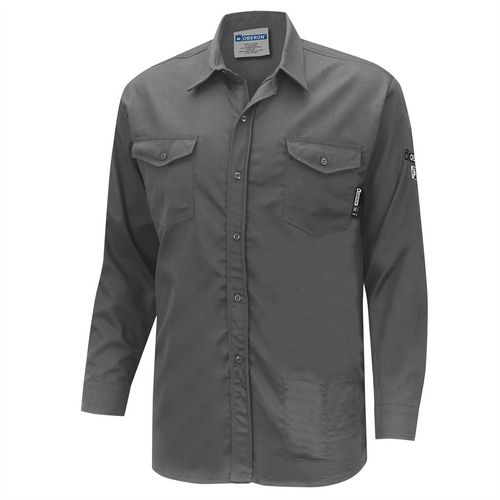 OBERON Button Up Shirt - FR/Arc-Rated 7.5 oz 88/12 - Grey - Size: 3XL