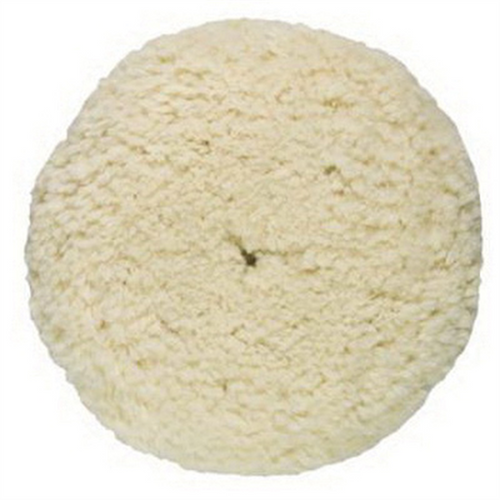 Presta 810176 Single Sided Heavy Cut Cutting Pad, 9 in Dia, Hook and Loop Attachment, 100% Wool Pad, White