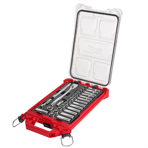 Milwaukee Tool 32pc 3/8" Metric Ratchet and Socket Set with PACKOUT Low-Profile Compact Organizer Milwaukee Tool 32pc 3/8" Metric Ratchet and Socket Set with PACKOUT Low-Profile Compact Organizer