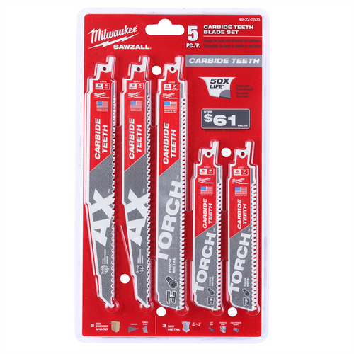 Milwaukee Tool SAWZALL Carbide Demolition Wood and Metal Cutting Reciprocating Saw Blade Set (5-Piece) Milwaukee Tool SAWZALL Carbide Demolition Wood and Metal Cutting Reciprocating Saw Blade Set (5-Piece)