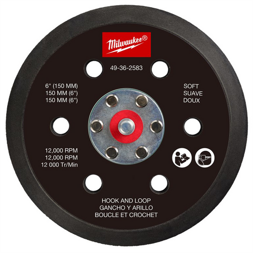 Milwaukee Tool 6 Inch Hook and Loop Sander Backing Pad - Soft Milwaukee Tool 6 Inch Hook and Loop Sander Backing Pad - Soft