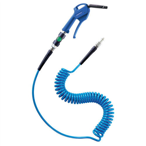 Prevost 1/4" ID x 26' Coil hose with 3/8" prevoS1 High Flow safety coupling, 27202 OSHA blow gun and 3/8" plug
