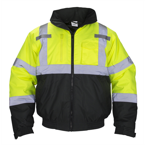 SAS Safety Class-3 Hooded Reflective Yellow Bomber Jacket, XL