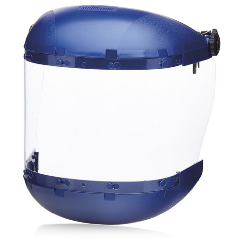 Sellstrom Sellstrom- Face Shield - 380 Series - 6.5" x 19.5" x 0.040" Window - Dark Green - Universal Hard Hat Slot Adapter Headgear - Dual Crown