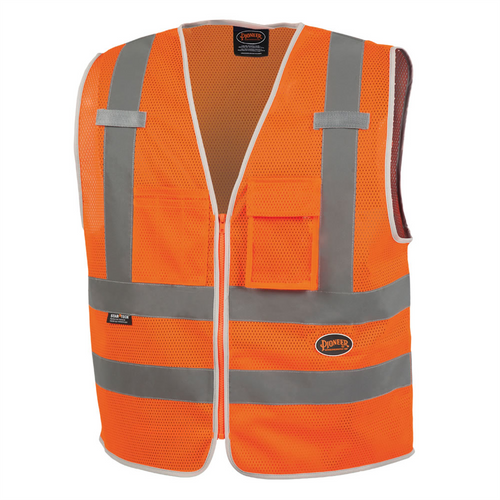Pioneer Pioneer - Mesh 8-Pocket Safety Vest - Hi-Vis Orange - Size Small