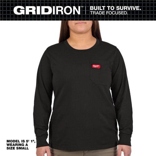 Milwaukee Tool Womens GRIDIRON Pocket T-Shirt - Long Sleeve Black 2X