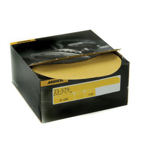 Mirka Abrasives Bulldog Gold 23379180 23 Series Semi-Open Coated Autobox Sanding Disc, 6 in, P180 Grit, Aluminum Oxide