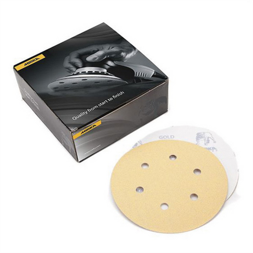 Mirka Abrasives Bulldog Gold 23612180 23 Series Semi-Open Coated Grip-On Sanding Disc, 5 in, P180 Grit, Aluminum Oxide