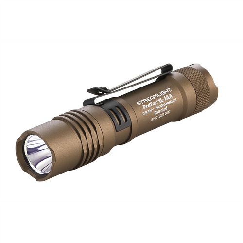 Streamlight 350 Lumen ProTac 1L-1AA Flashlight - Includes (1) CR123A lithium and "AA" Alkaline battery and holster - Clam - Coyote