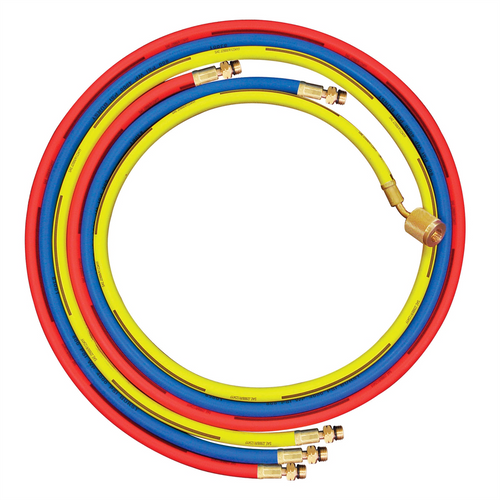 Mastercool R1234yf set of 3 hoses. Red, blue and yellow Mastercool R1234yf set of 3 hoses. Red, blue and yellow